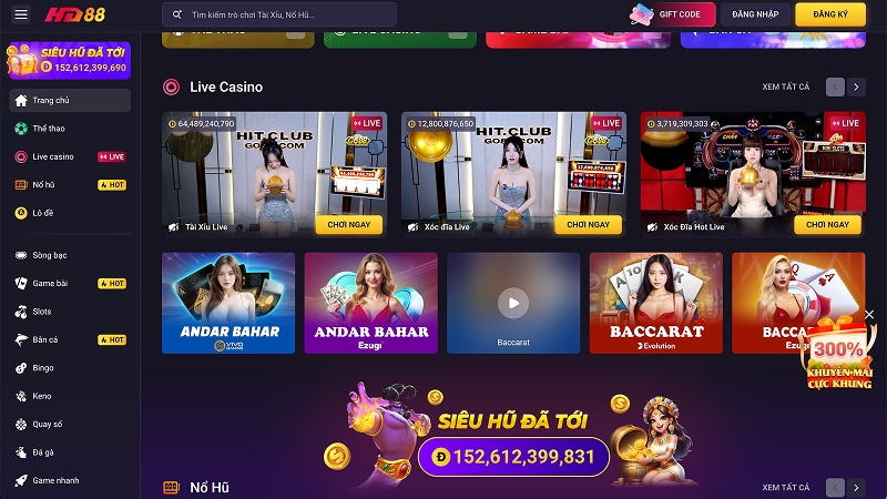 Giao diện hiện đại của HD88 tối ưu cho trải nghiệm người chơi